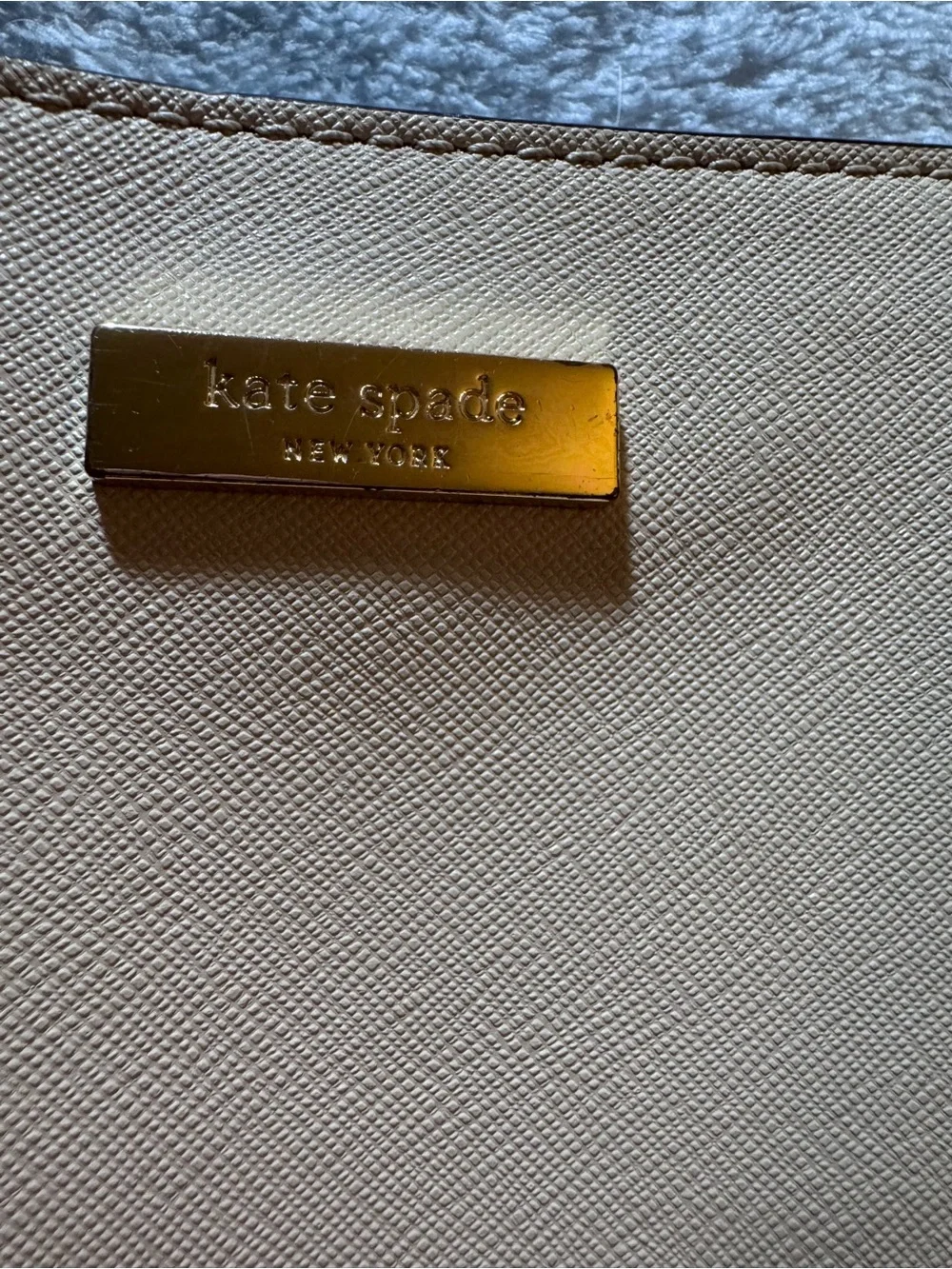 kate spade Cream Saffiano Leather Tote with Gold Plaque